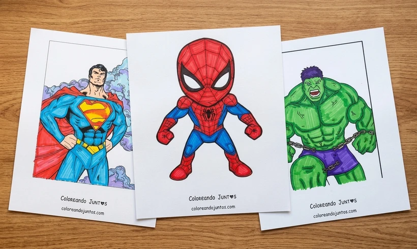 Desenhos de super-heróis coloridos pela Colorindo Juntos