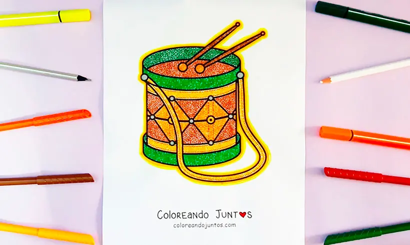 Desenho de tambor colorido por Colorindo Juntos