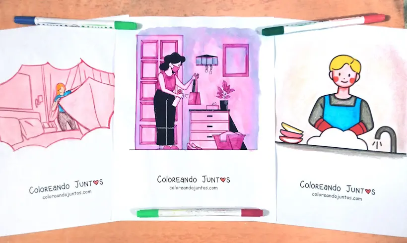 Desenhos de tarefas domésticas coloridos pela Colorindo Juntos