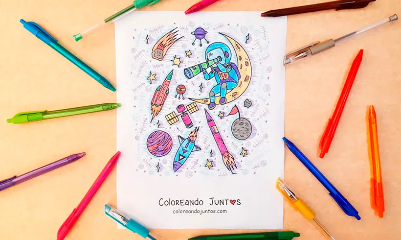 Desenho de telescopio colorido por Colorindo Juntos