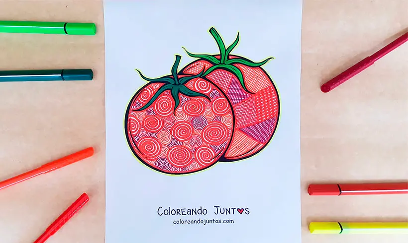 Desenho de tomates coloridos por Colorindo Juntos