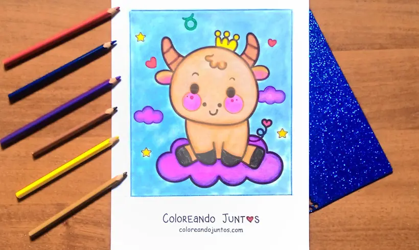 Desenho do signo de Touro colorido pelo Colorindo Juntos