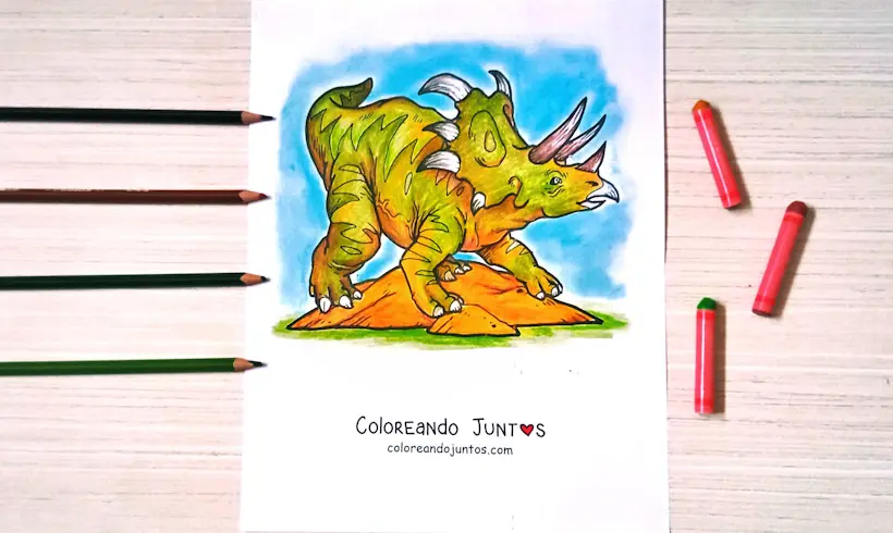 Desenho de Tricerátops colorido por Colorindo Juntos