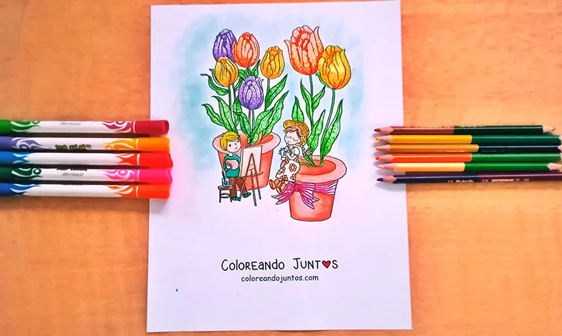 Desenho de tulipa colorido por Colorindo Juntos