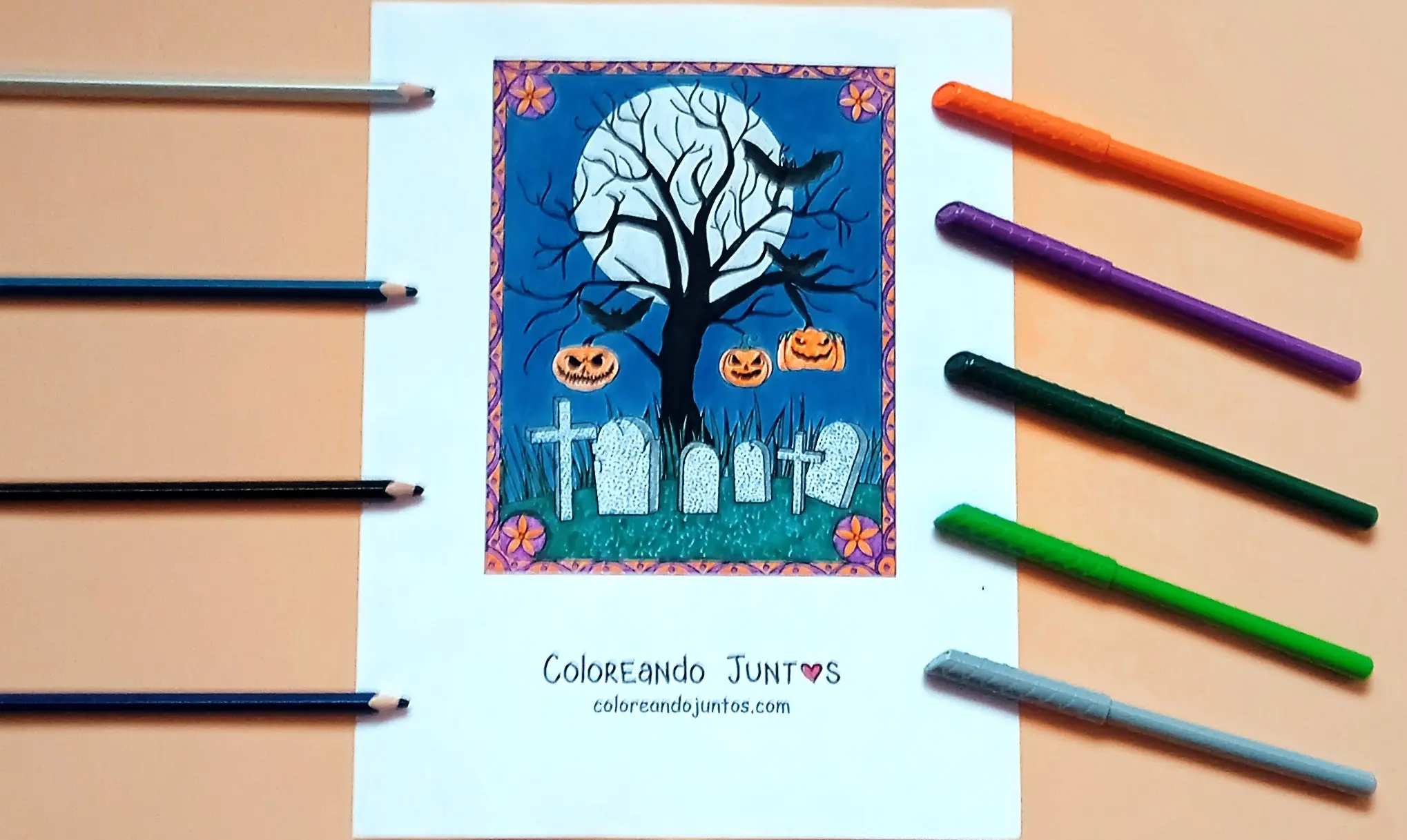Desenho de túmulos de Halloween coloridos por Colorindo Juntos
