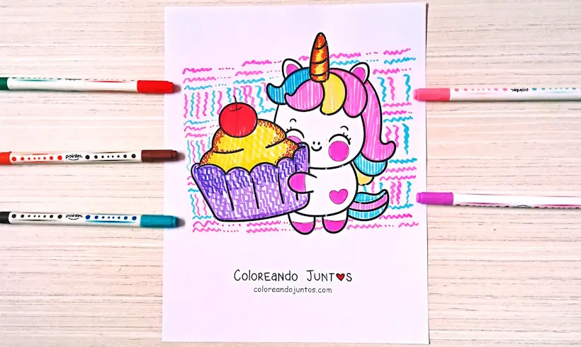 Desenho de unicórnio kawaii colorido por Colorindo Juntos