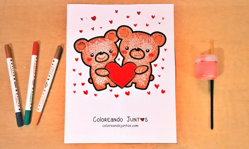 Desenho de ursos apaixonados colorido por Colorindo Juntos