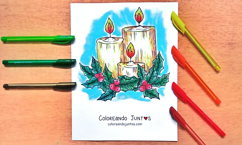 Desenho de velas de Natal coloridas por Colorindo Juntos