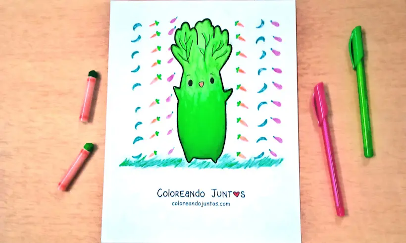 Desenho de verdura kawaii colorida por Colorindo Juntos