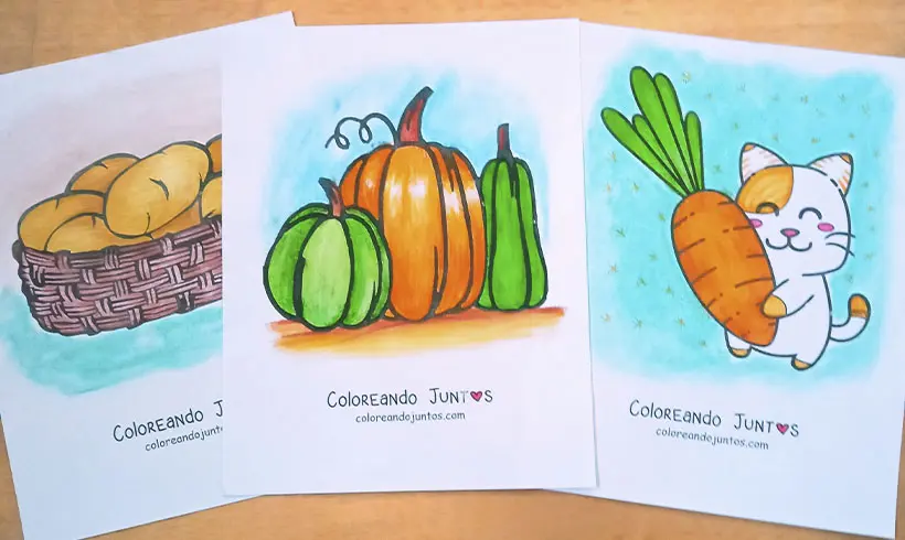Desenho de legumes coloridos pelo Colorindo Juntos