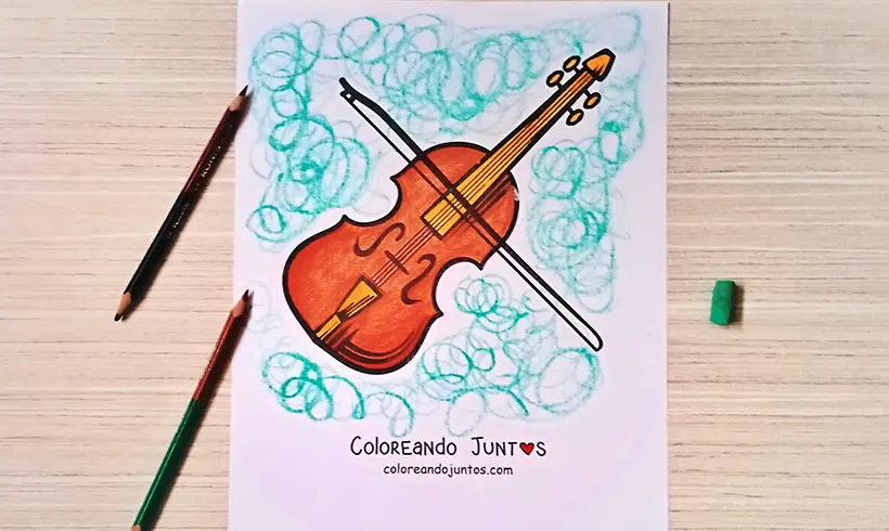 Desenho de violino colorido por Colorindo Juntos