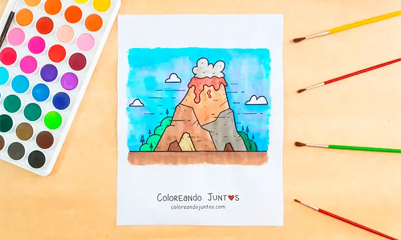 Desenho de vulcão colorido pela Colorindo Juntos