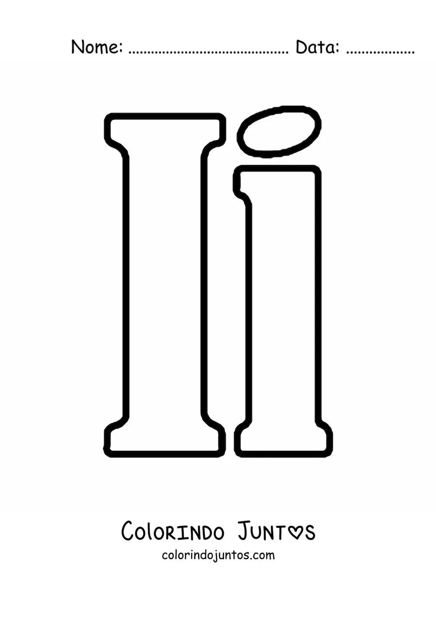 Desenho para colorir de letra I maiúscula e minúscula grande