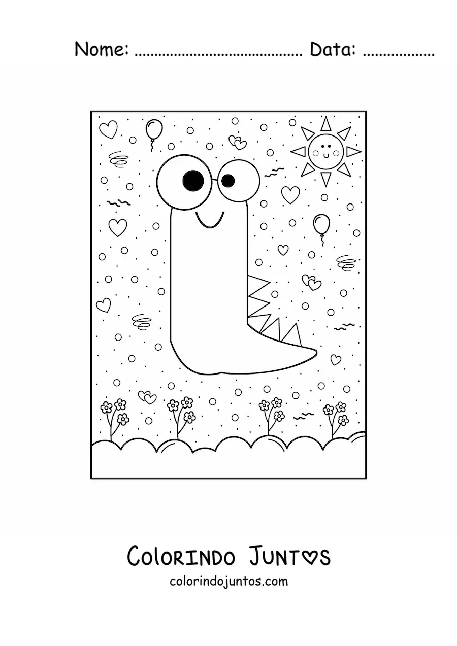 Desenho para colorir da letra I animada em forma de monstro de desenho animado