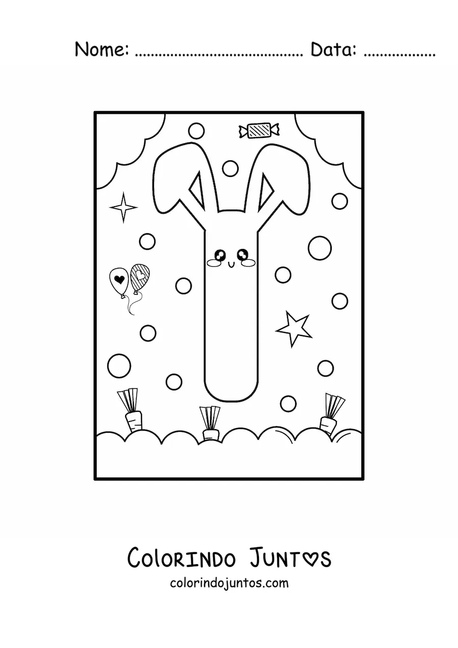 Desenho para colorir de letra I em forma de coelho kawaii animado