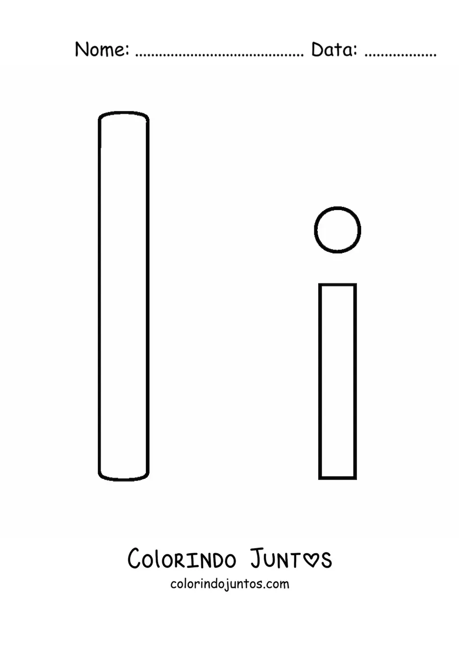 Desenho para colorir de letra I maiúscula e minúscula fácil
