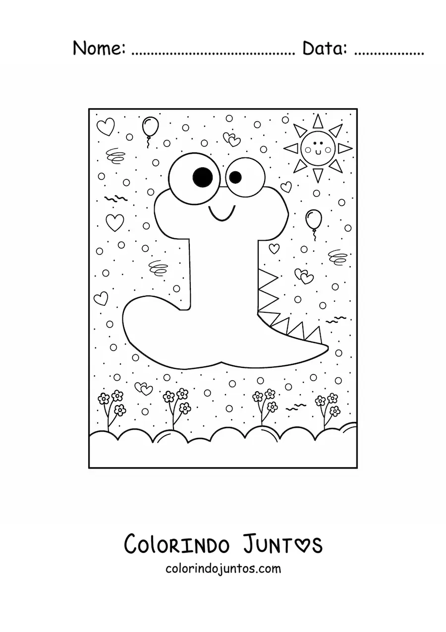 Desenho para colorir da letra J animada em forma de monstro de desenho animado