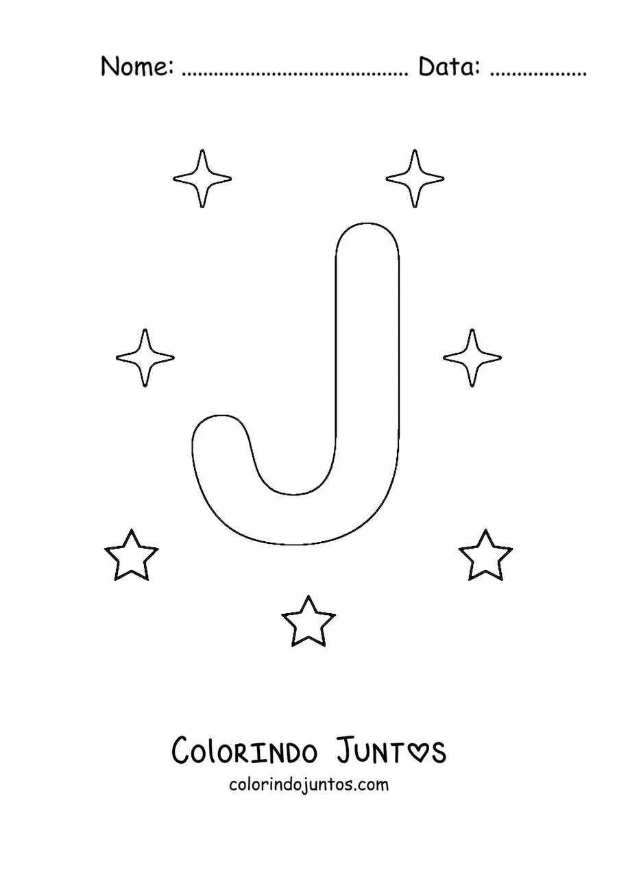 Desenho para colorir de letra J maiúscula com estrelas
