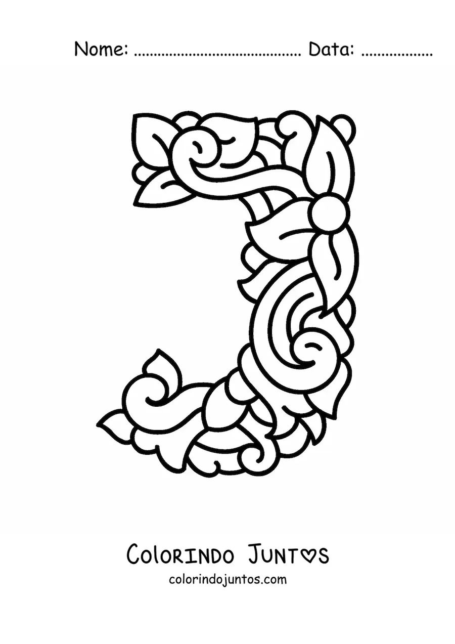 Desenho para colorir de letra J maiúscula decorada