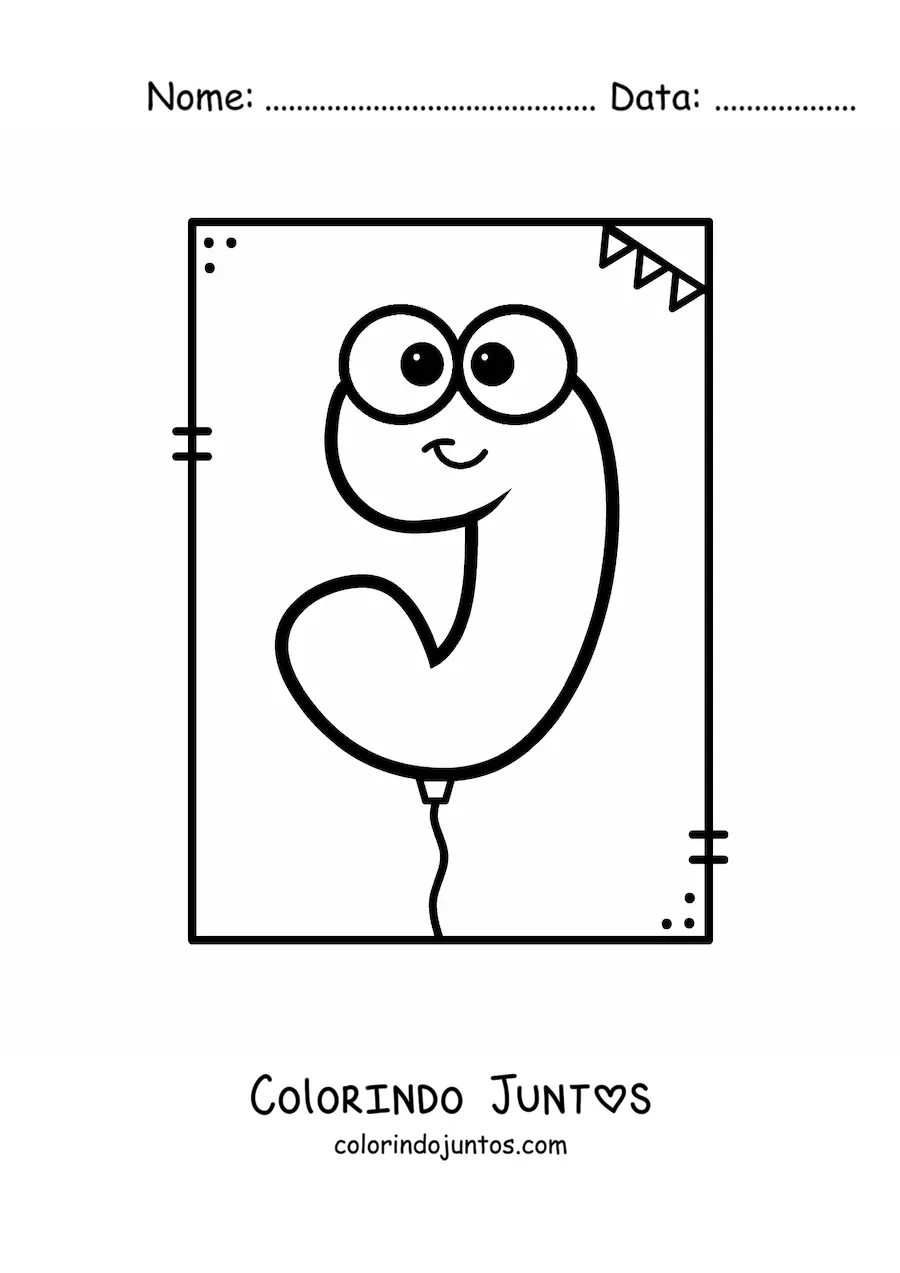 Desenho para colorir da letra J animada em forma de balão