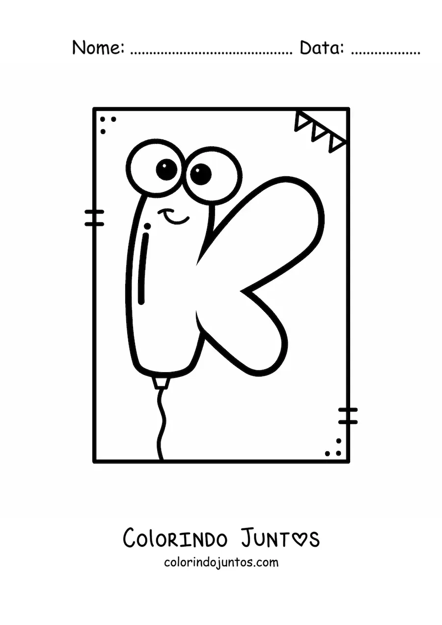 Desenho para colorir da letra K animada em forma de balão