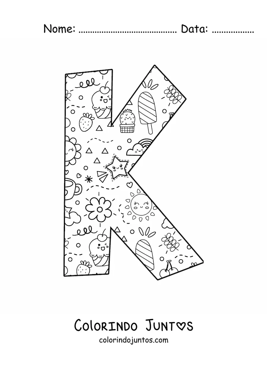 Desenho para colorir da letra K em desenho animado