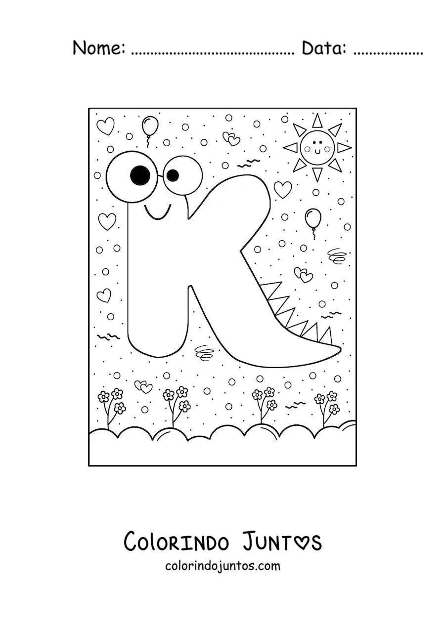 Desenho para colorir da letra K animada em forma de monstro de desenho animado
