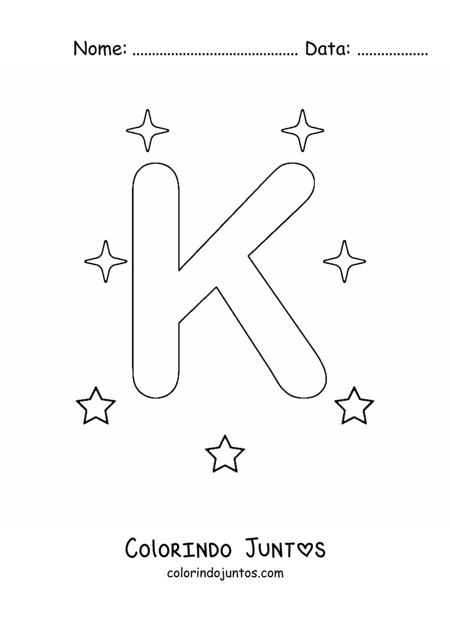 Desenho para colorir de letra K maiúscula com estrelas