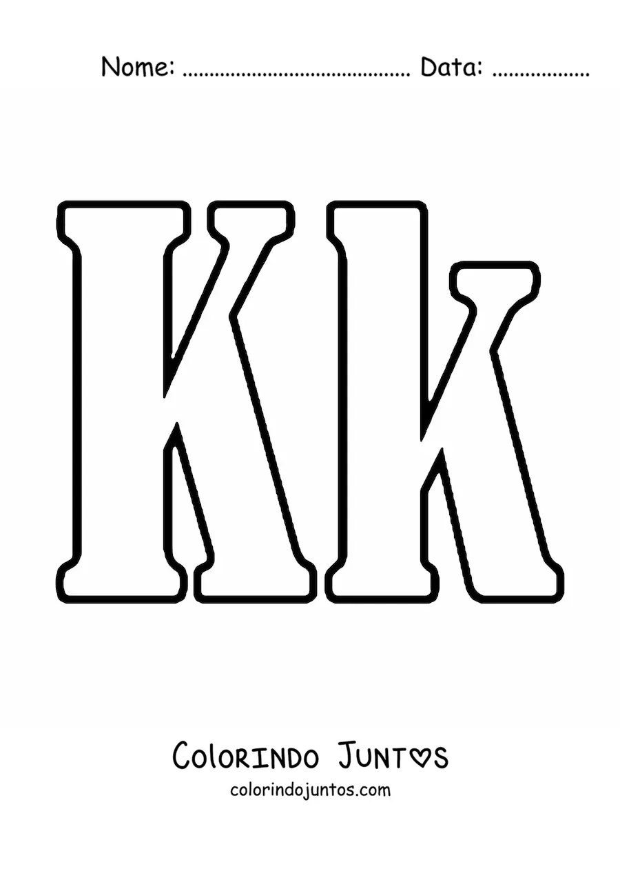 Desenho para colorir de letra K maiúscula e minúscula grande