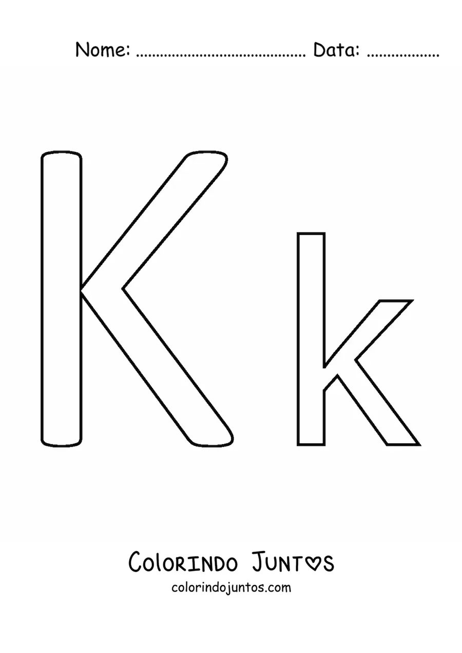 Desenho para colorir de letra K maiúscula e minúscula fácil