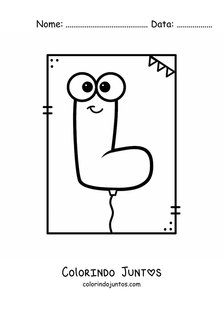 Desenho para colorir da letra L animada em forma de balão