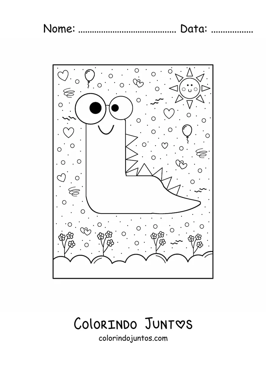 Desenho para colorir da letra L animada em forma de monstro de desenho animado