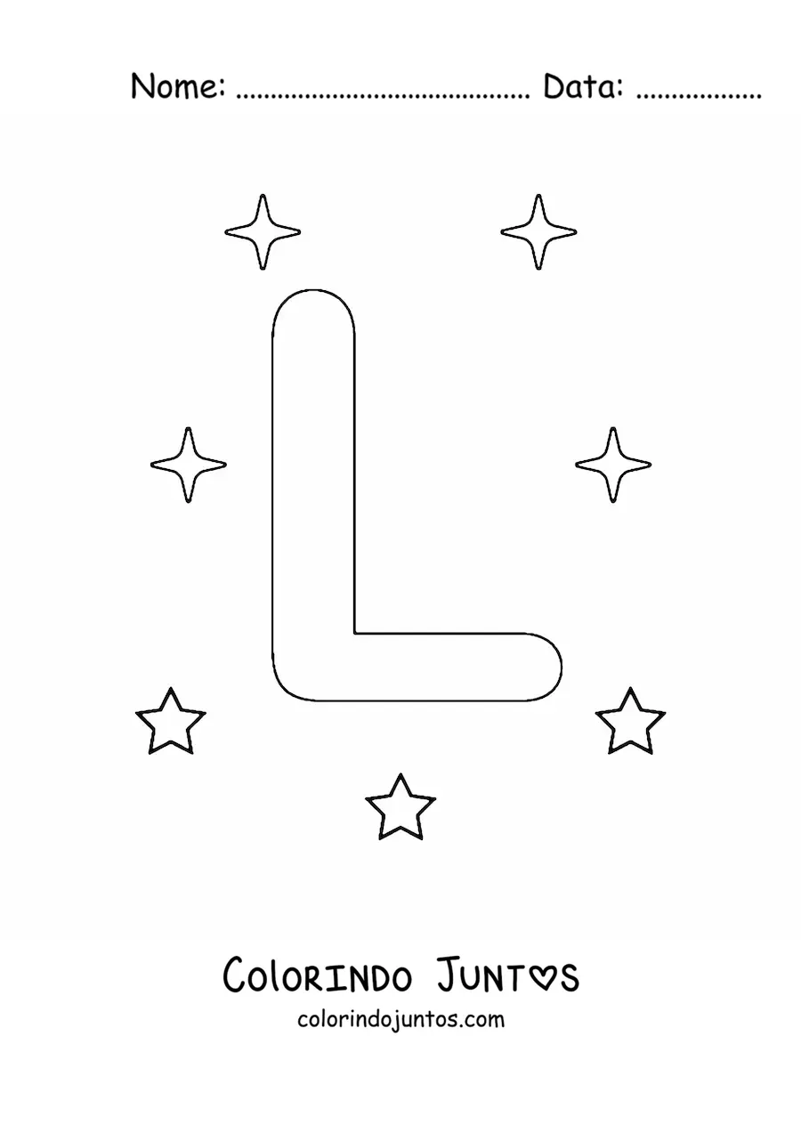 Desenho para colorir de letra L maiúscula com estrelas