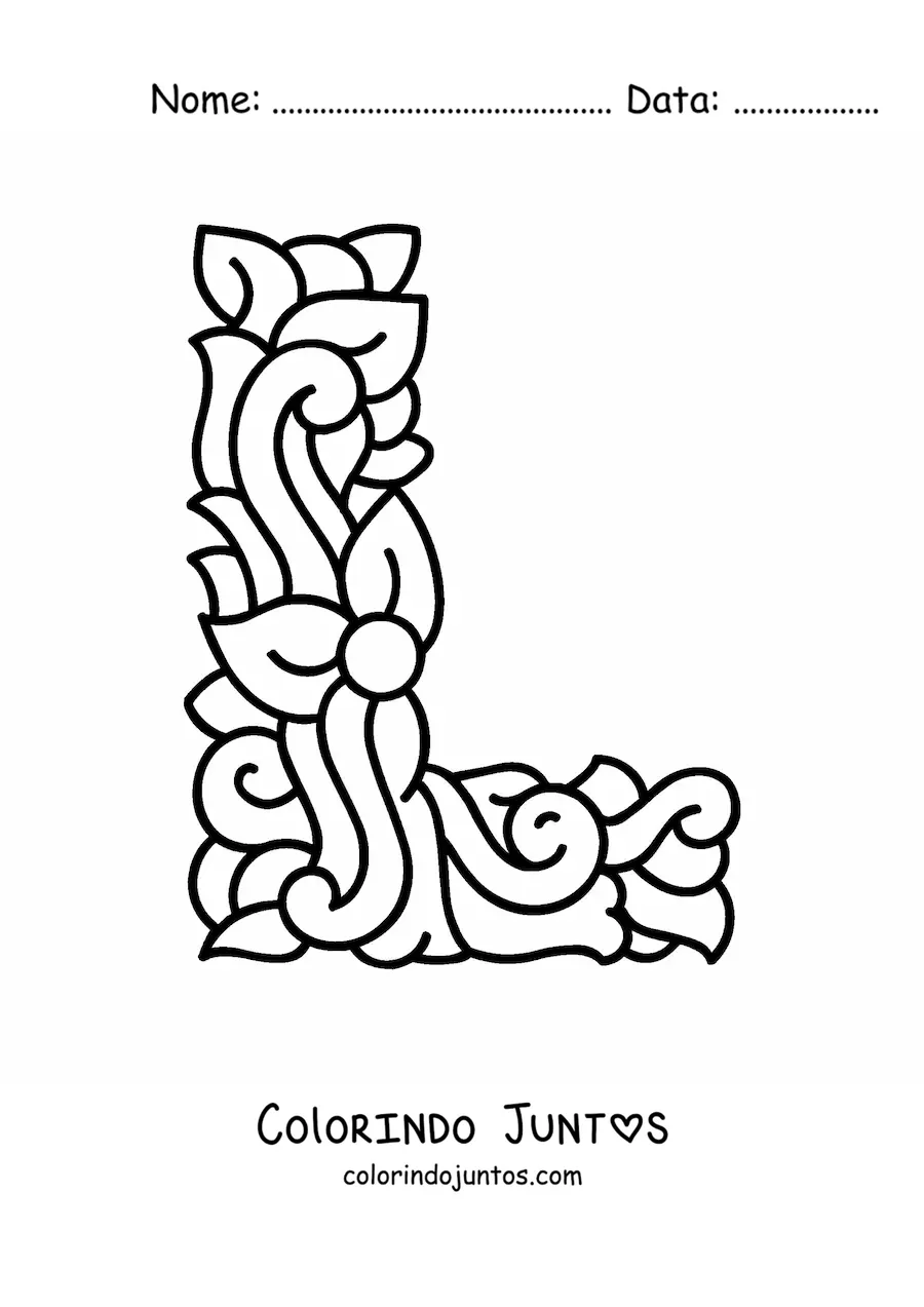 Desenho para colorir de letra L maiúscula decorada