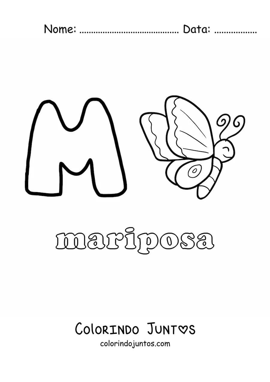 Desenho para colorir de M de mariposa