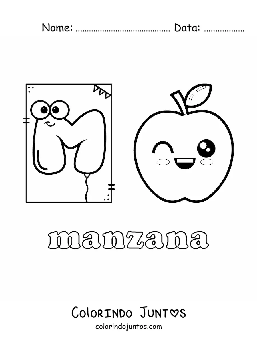 Desenho para colorir de M de maçã