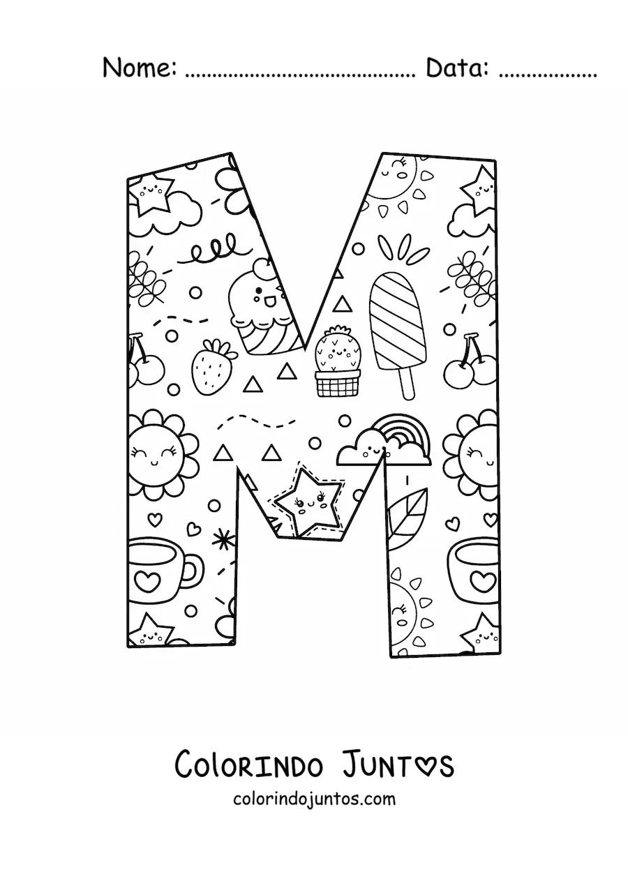 Desenho para colorir da letra M em desenho animado
