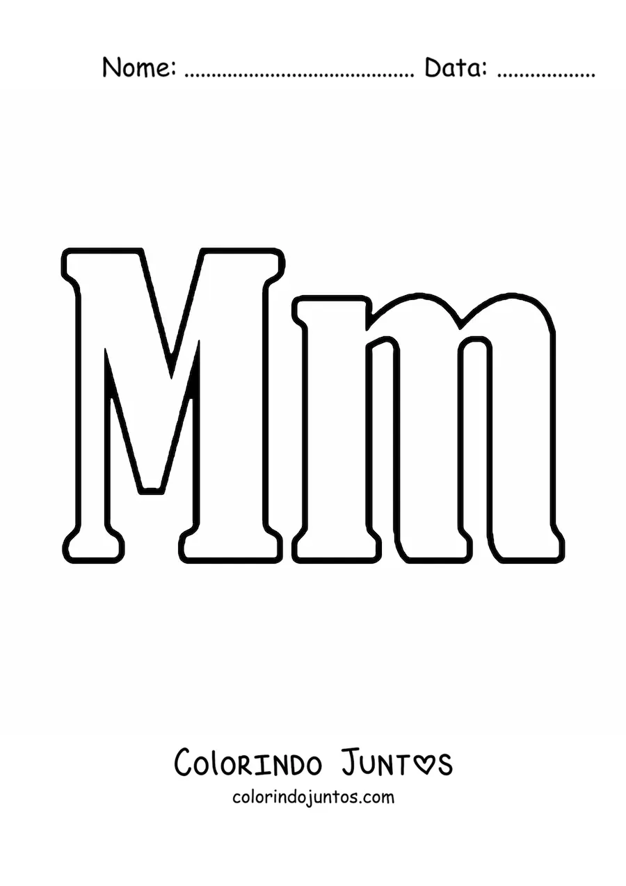 Desenho para colorir de letra M maiúscula e minúscula grande