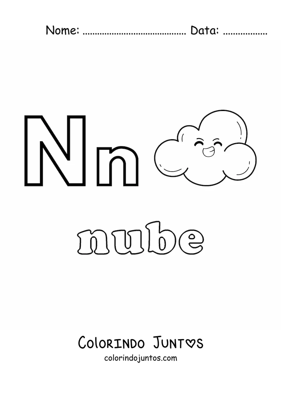 Desenho para colorir de N de nuvem