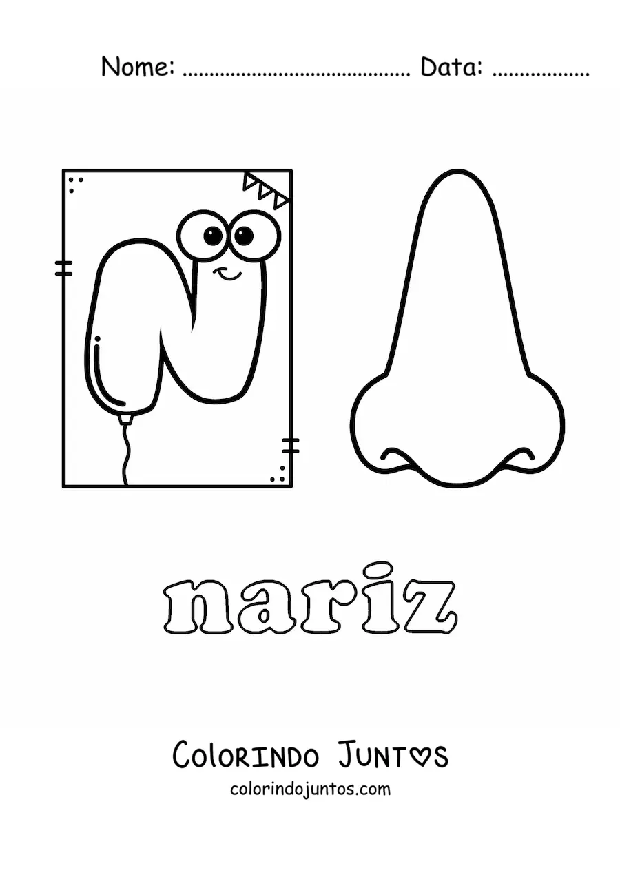 Desenho para colorir de N de nariz