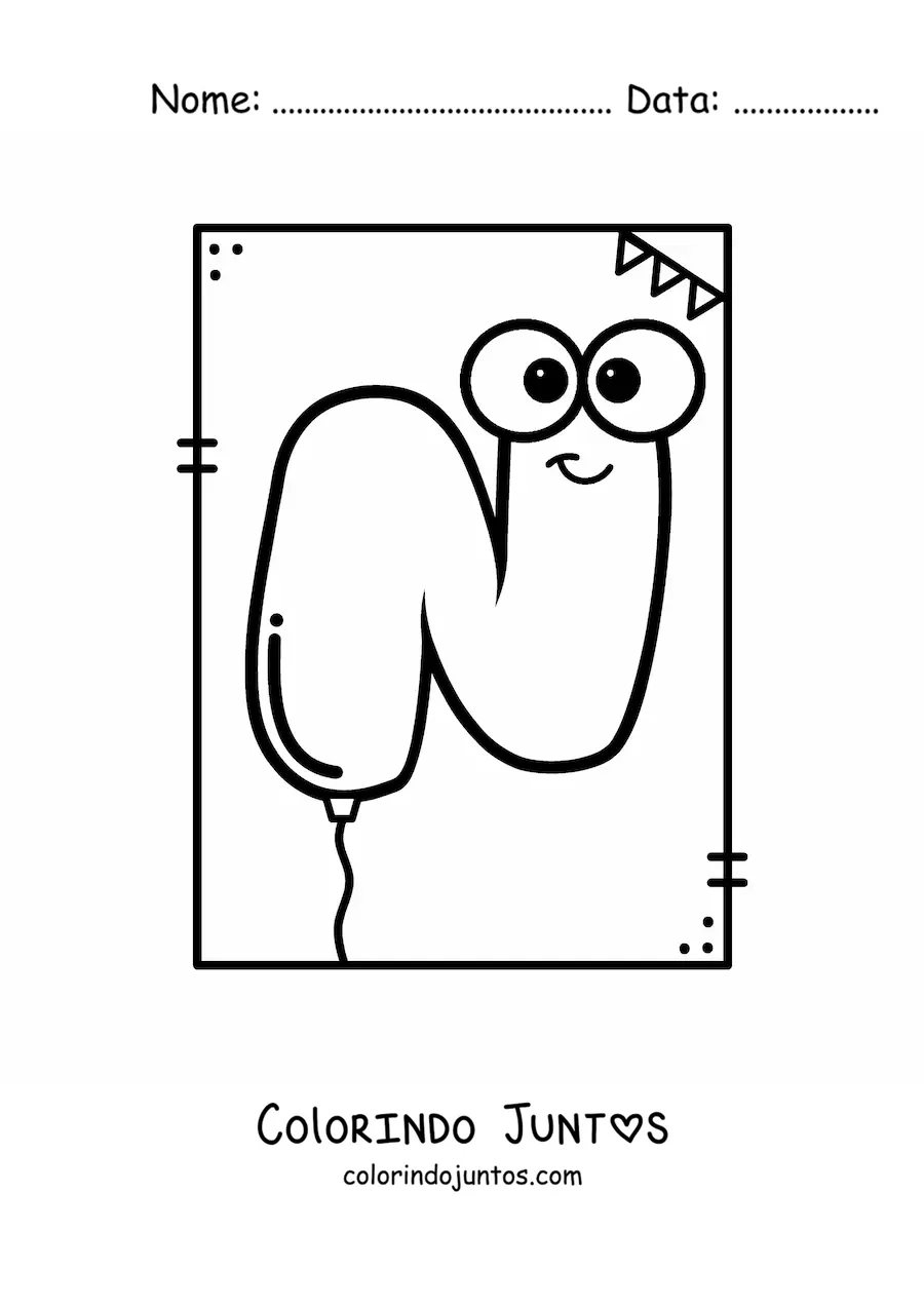 Desenho para colorir da letra N animada em forma de balão