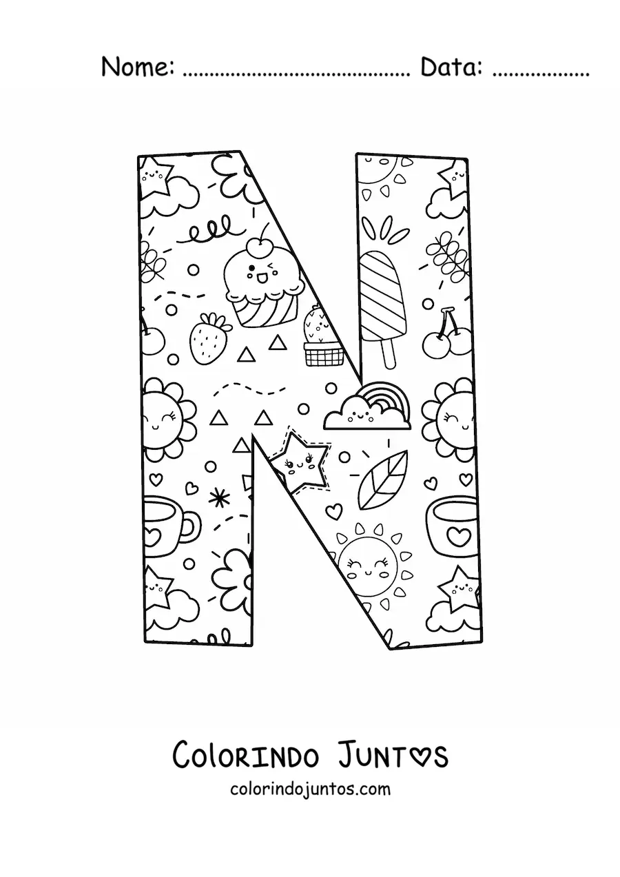 Desenho para colorir da letra N em desenho animado
