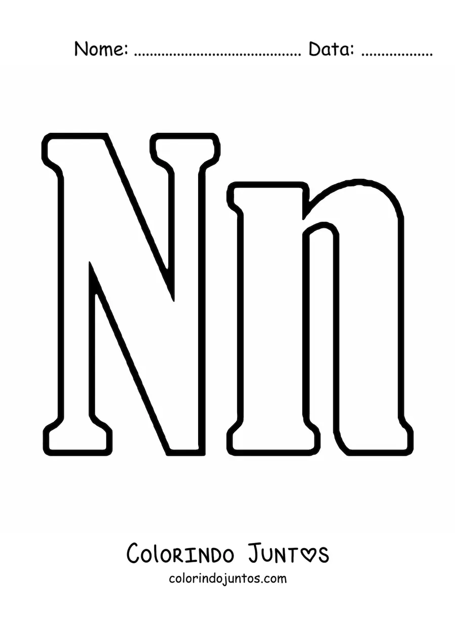 Desenho para colorir de letra N maiúscula e minúscula grande