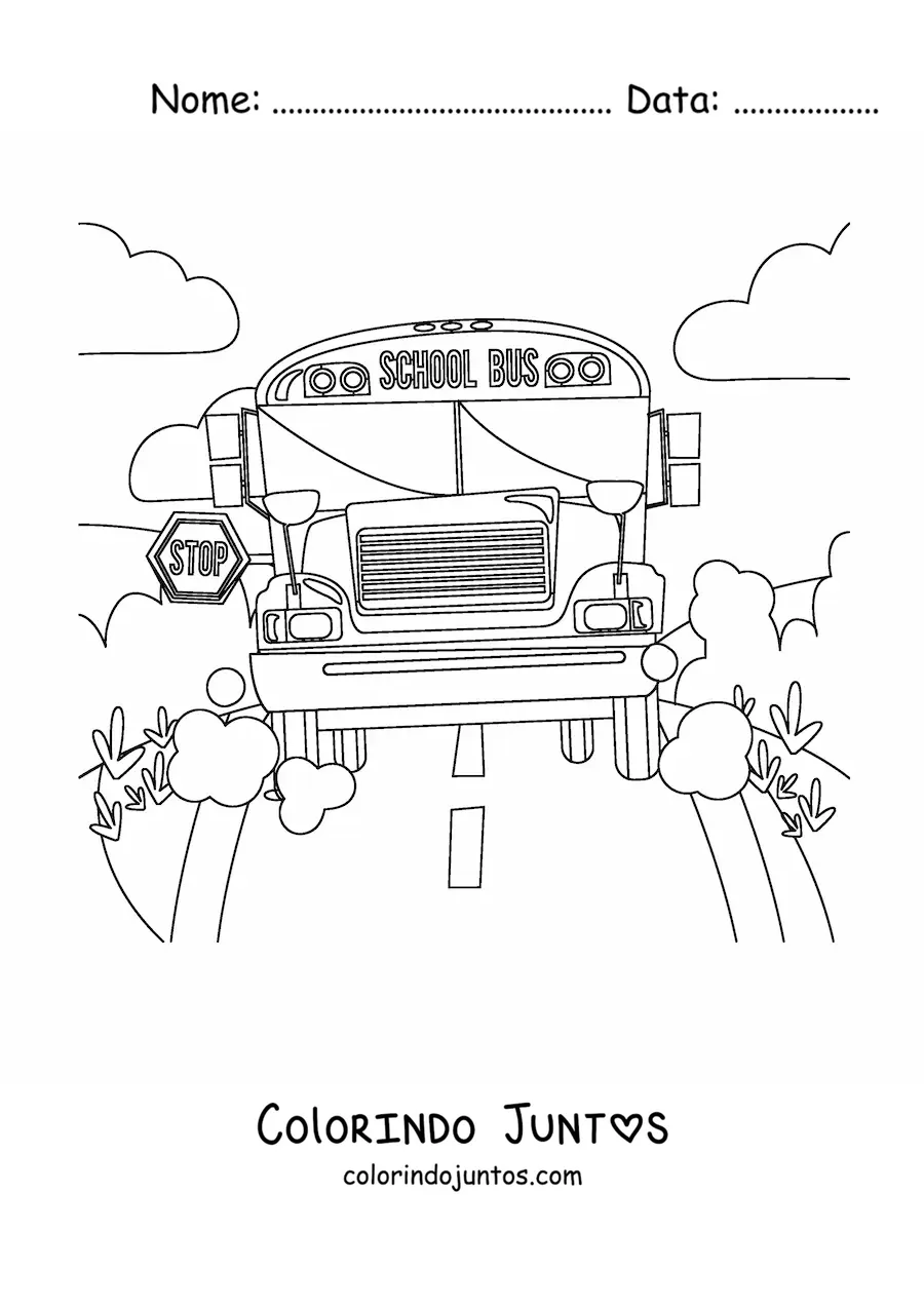 Desenho para colorir da vista frontal de um onibus escolar