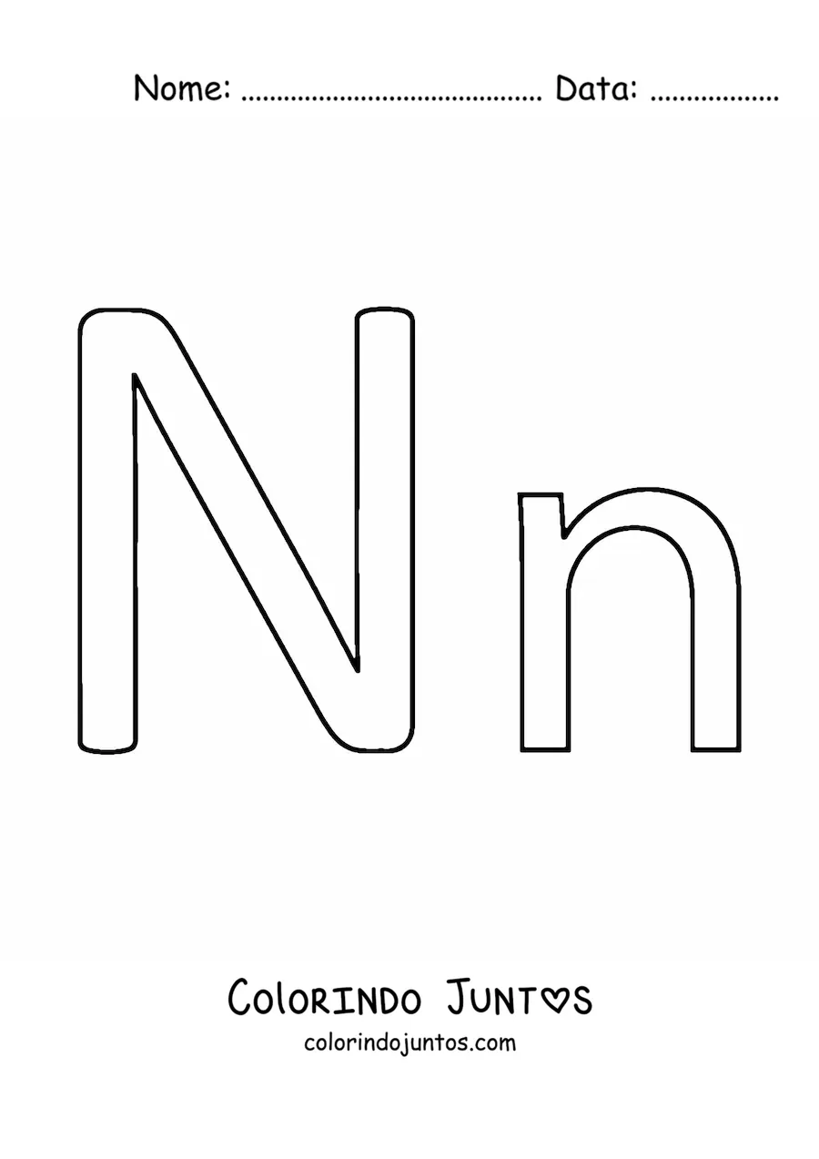 Desenho para colorir de letra N maiúscula e minúscula fácil