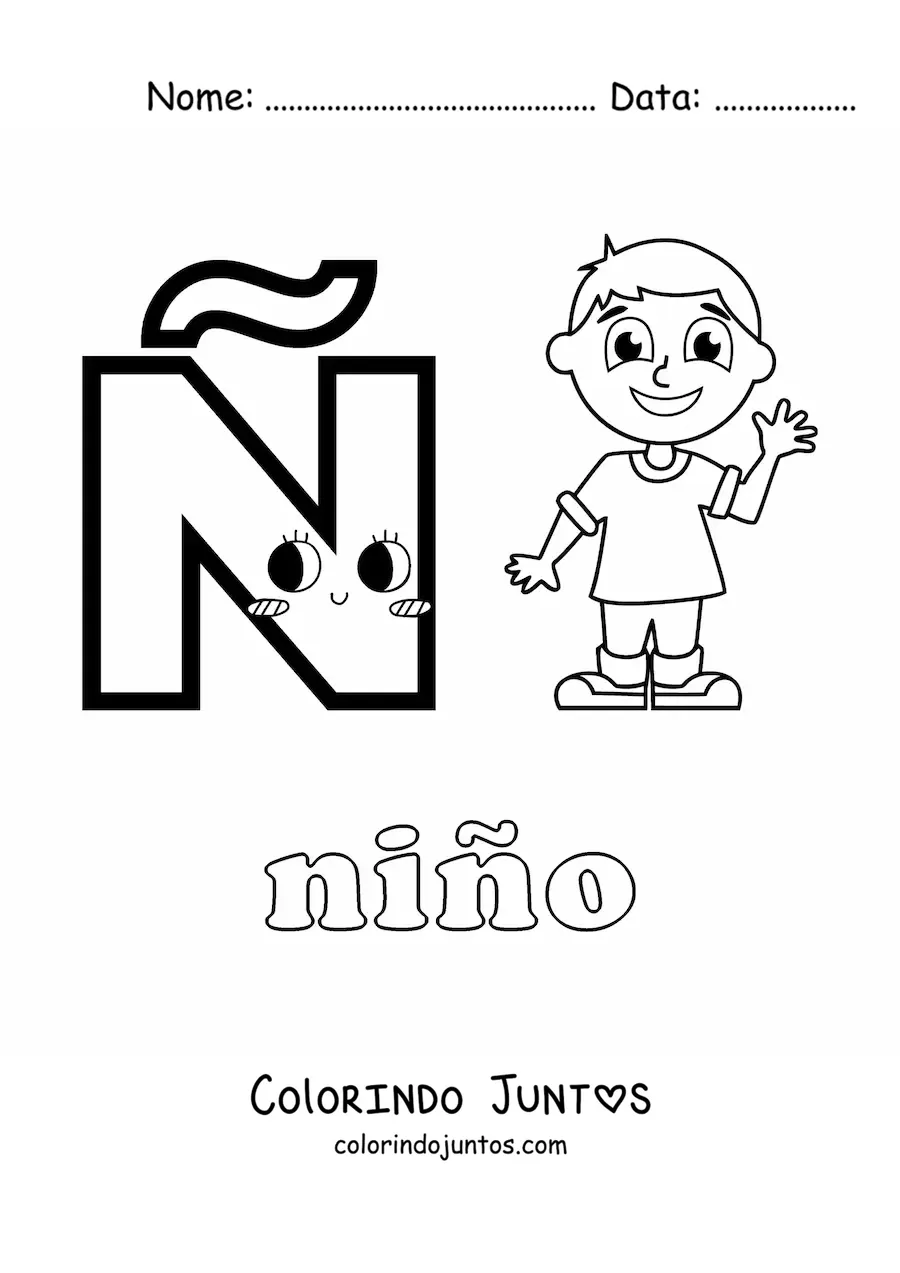 Desenho para colorir de Ñ de niño (menino)