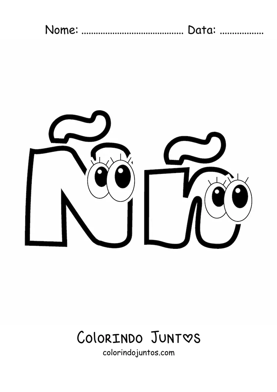 Desenho para colorir de letra Ñ maiúscula e minúscula animada