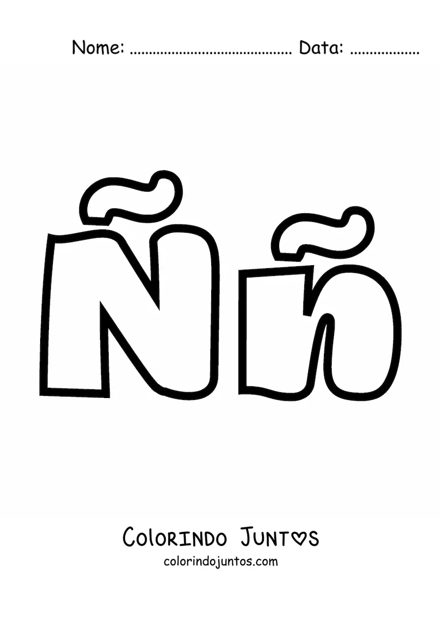 Desenho para colorir de letra Ñ maiúscula e minúscula grande
