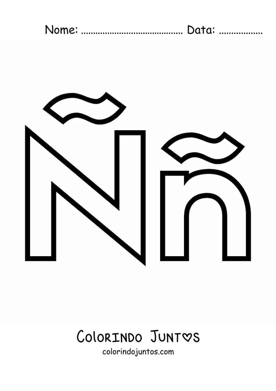 Desenho para colorir da letra Ñ maiúscula e minúscula