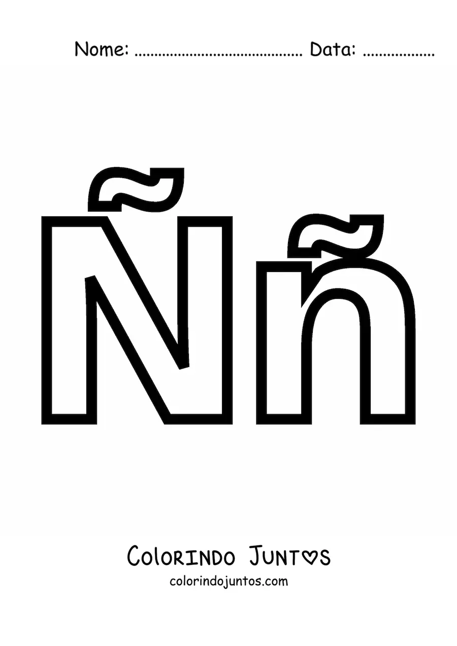 Desenho para colorir da letra Ñ maiúscula e minúscula fácil
